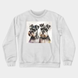 Two Miniature Schnauzers Playing Watercolour Painting Crewneck Sweatshirt